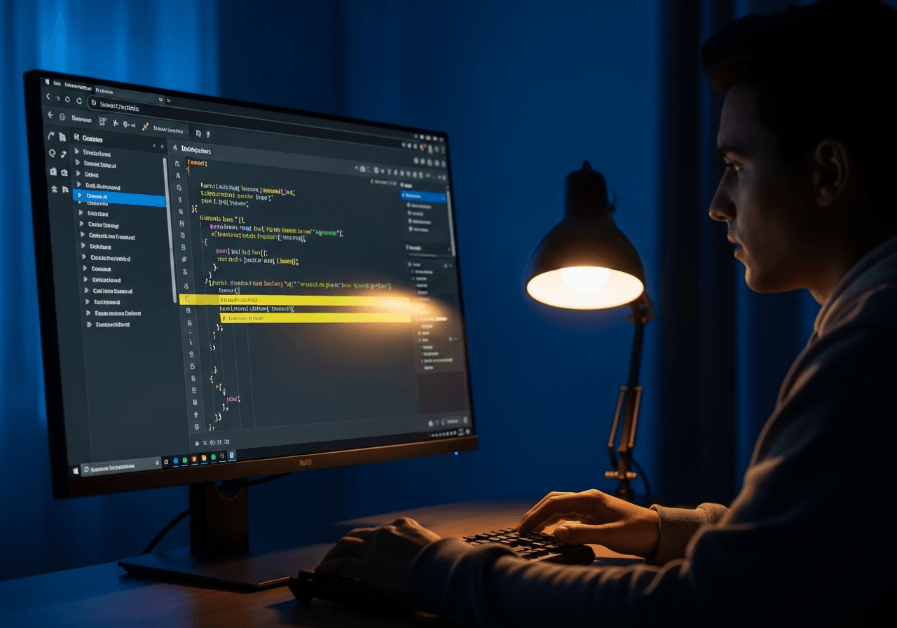 Sviluppatore che analizza il pannello DevTools con breakpoint in JavaScript