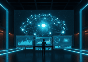 Rappresentazione astratta dell’algoritmo di Google con grafici e nodi collegati