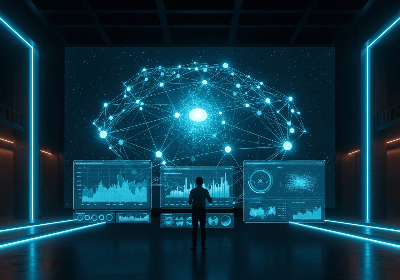Rappresentazione astratta dell’algoritmo di Google con grafici e nodi collegati