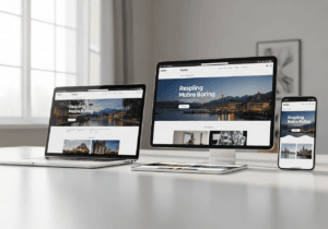 Laptop tablet e smartphone che mostrano lo stesso sito in versione responsive