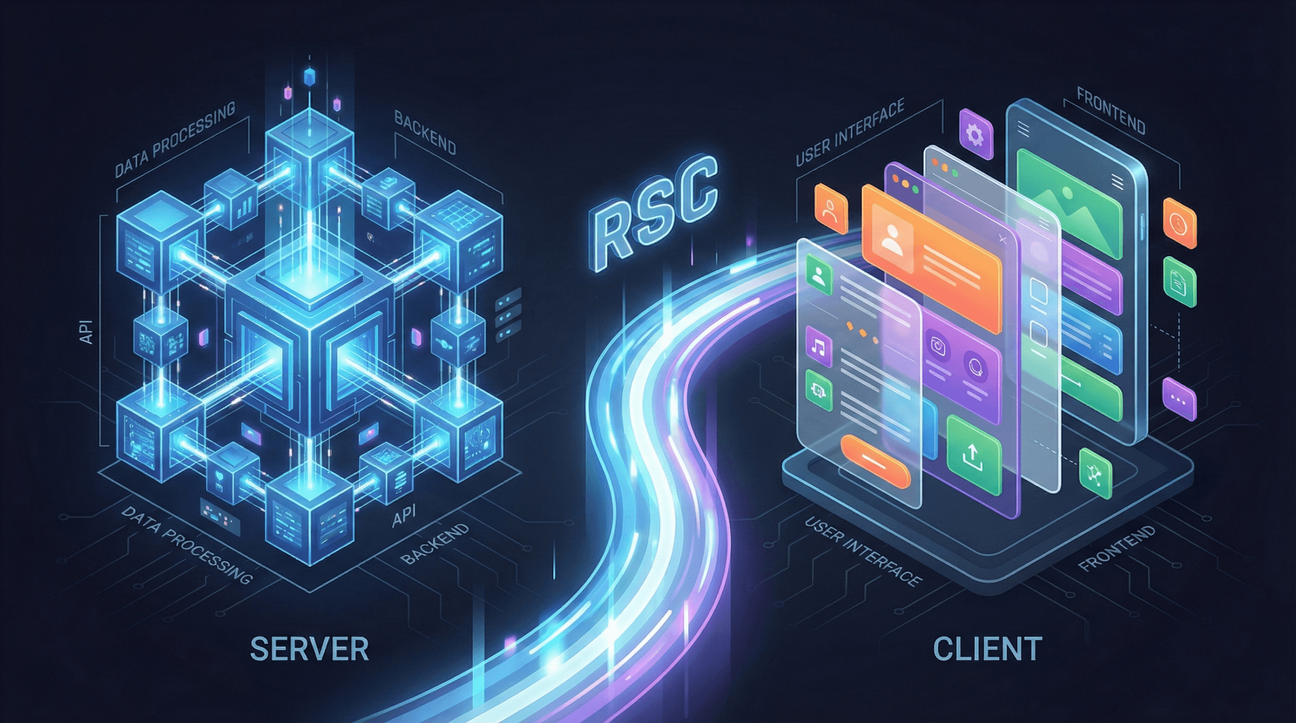 React server components vs client components: diagramma isometrico che mostra la differenza di architettura in Next.js 15