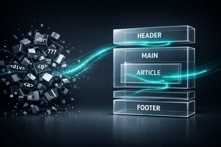 Struttura HTML5 semantica che evidenzia l’impatto sulla performance web