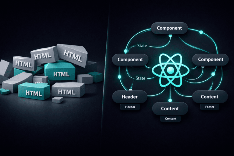 Schema concettuale della progettazione dei componenti React basata su responsabilità e stato