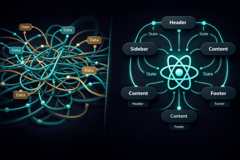 Rappresentazione concettuale della gestione dello stato in React senza creare caos