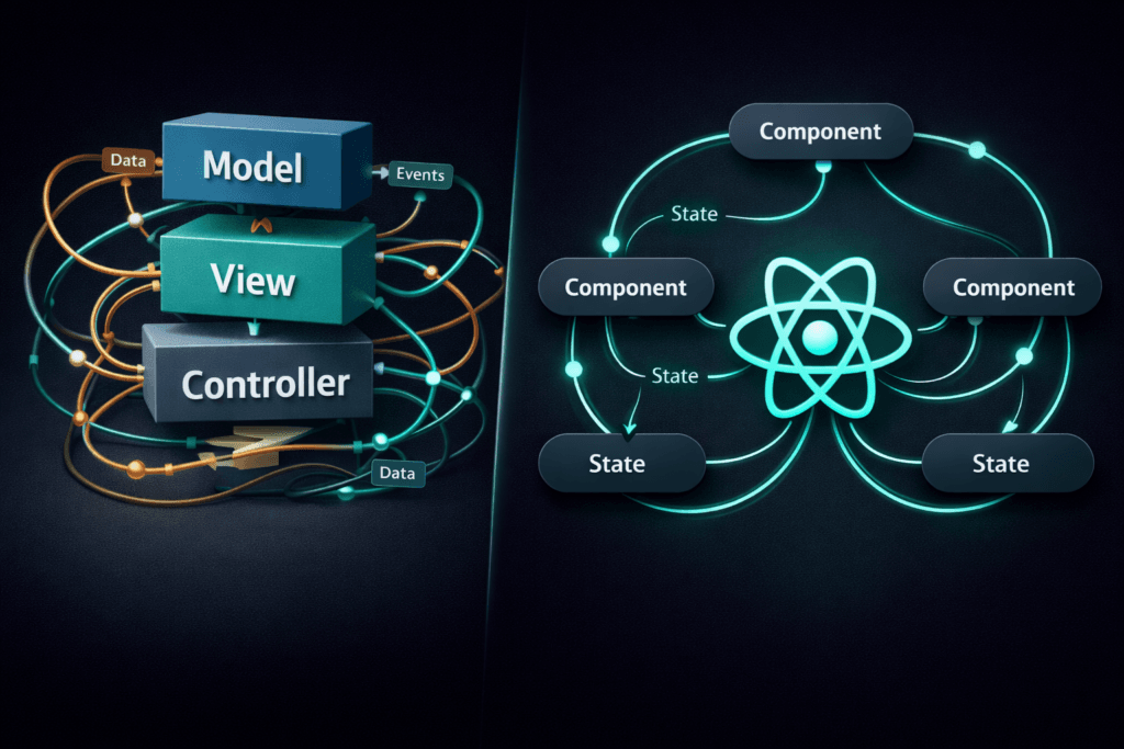 Confronto concettuale tra architettura React e modello MVC tradizionale