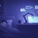 Illustrazione di un agente AI che lavora autonomamente su un computer mentre l'utente dorme