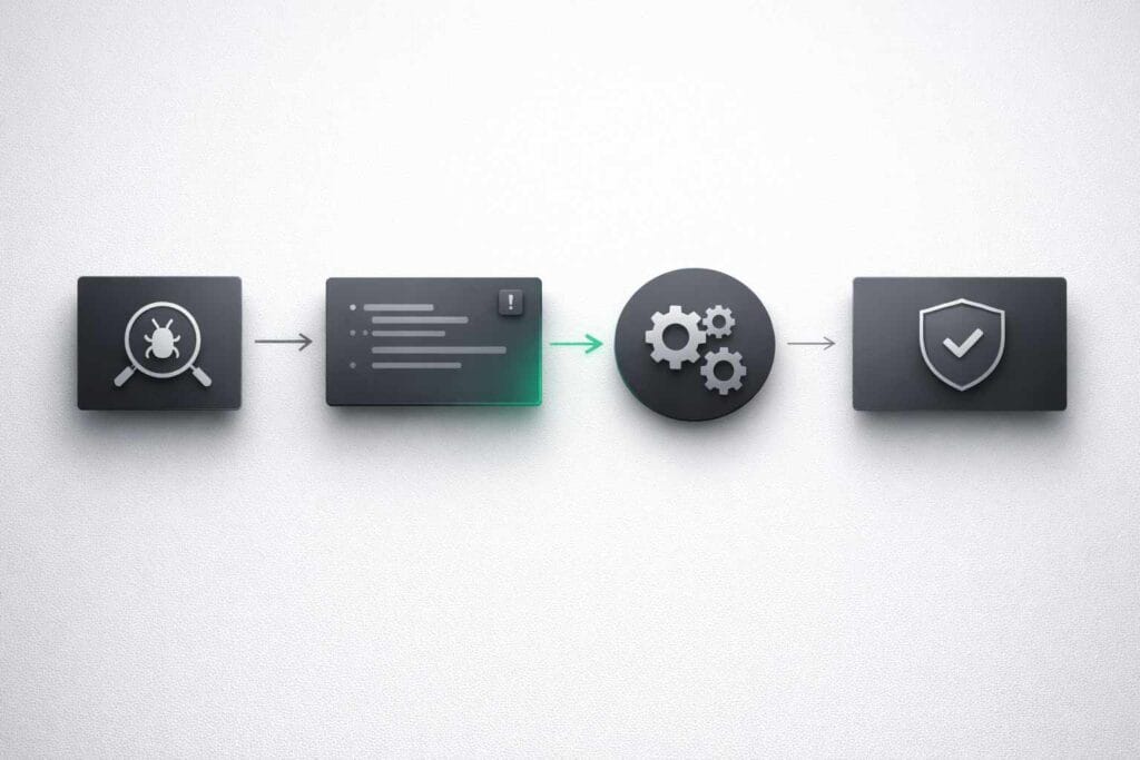 diagramma astratto del processo di debug in quattro fasi con chatgpt
